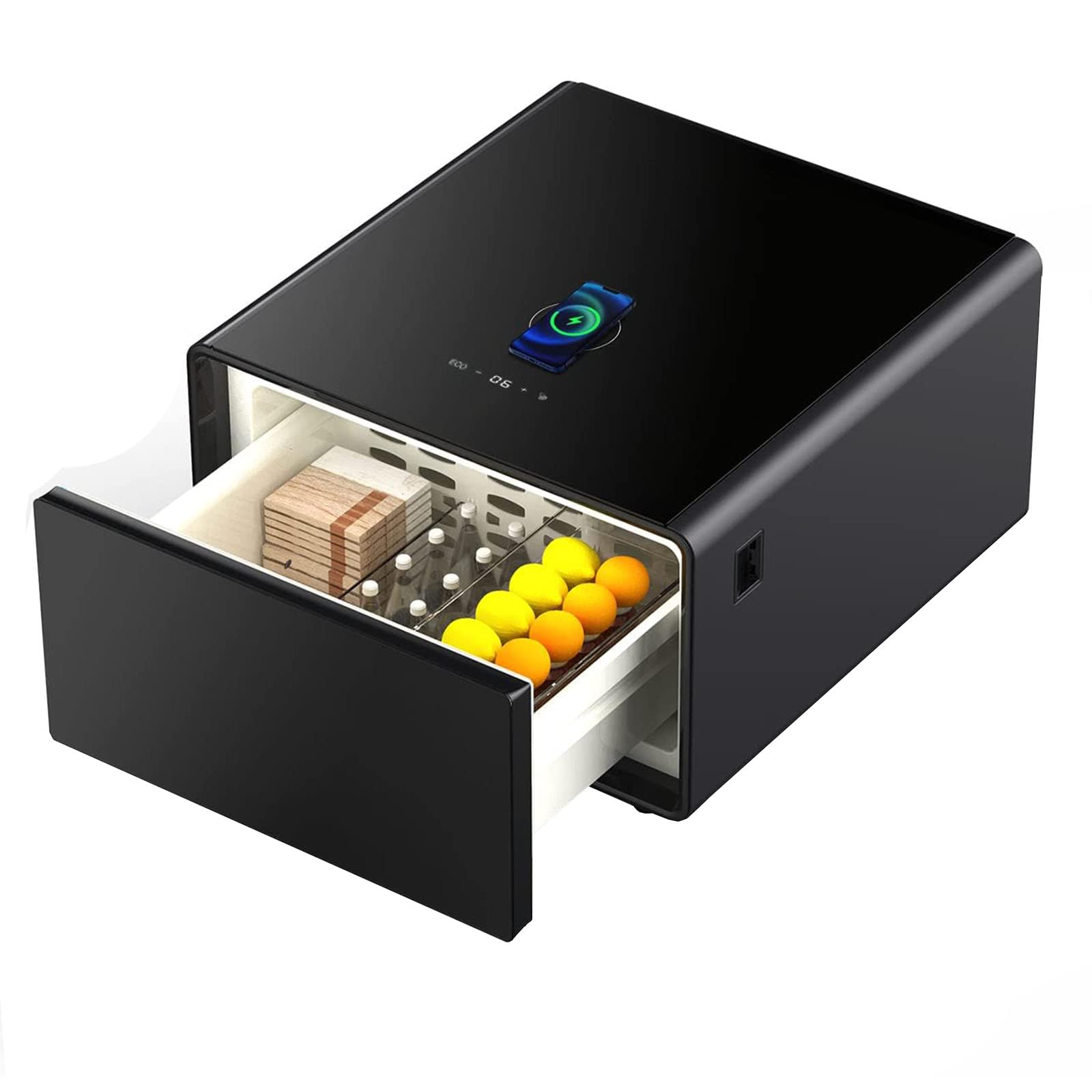 BEdaw Table de Chevet Intelligente Blanche avec Chargement sans Fil, Table D 'Appoint de Chambre À Coucher, Table de Bout, avec 3 Tiroirs de Rangement, Lumières LED Réglables, pour Chambre À Coucher