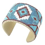 LA viva Handmade Beaded Bracelet, Indian Fashion Jewelry Cuff Bracelet, Seed Beads Turquoise Blue Brown Unisex Leather Bracelet, Cowboy Western. B41/4