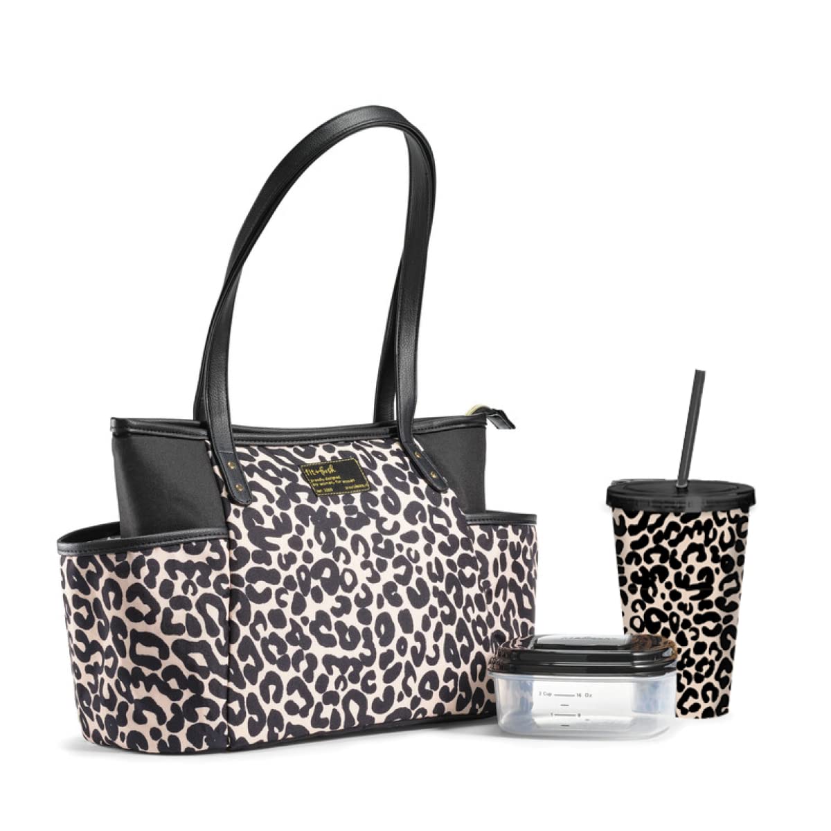 Fit & FreshNavarto Adult Insulated Lunch Bag with Side Pouches & Carry Handles, Complete Lunch Kit Includes Matching Tumbler & Container, Feline Fine