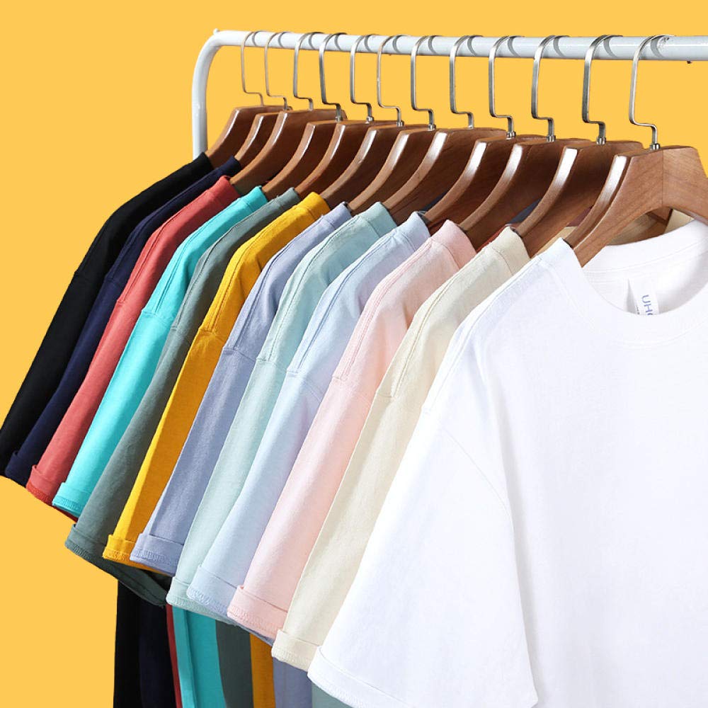 T-shirt męski 230 g, ciężki, bawełniany, luźny, na lato, okrągły dekolt, masywny kolor, 6 sztuk, 33, L