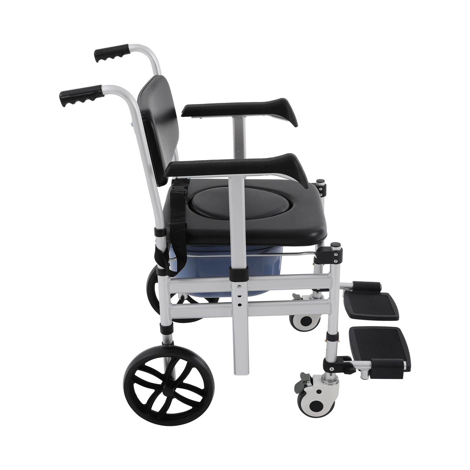 Silla de ducha 3 en 1 de aleación de aluminio, plegable, altura ajustable 46-54 cm, capacidad de carga de 150 kg, ruedas con frenos, para personas mayores, embarazadas y discapacitados