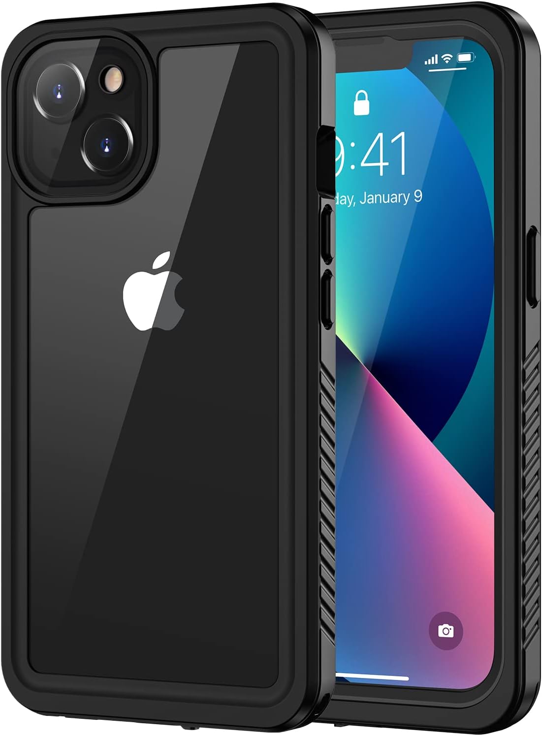 iPhone 13 Case, Lanhiem IP68 Waterproof Dustproof Shockproof Case with Built-in Screen Protector Full Body Shield Front and Back Protection Cover for iPhone 13 6.1 Inch (Black)