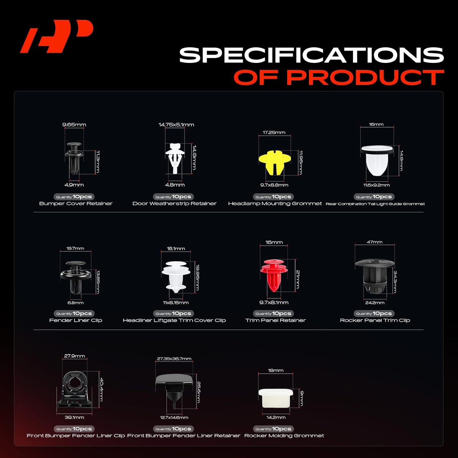 A-Premium 230 PCS 23 Sizes Car Retainer Clips Kit Compatible with Toyota Sienna 2021-2024 Front Bumper Fender Hood Door Trim Auto Push Pin Plastic Rivet Fastener Replacement Set, w/Removal Tool