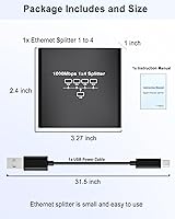Vista 15 de Divisor Gigabit Ethernet 1 a 2 - Divisor de red con cable de alimentación USB, adaptador divisor de Internet RJ45 de alta velocidad de 1000 Mbps