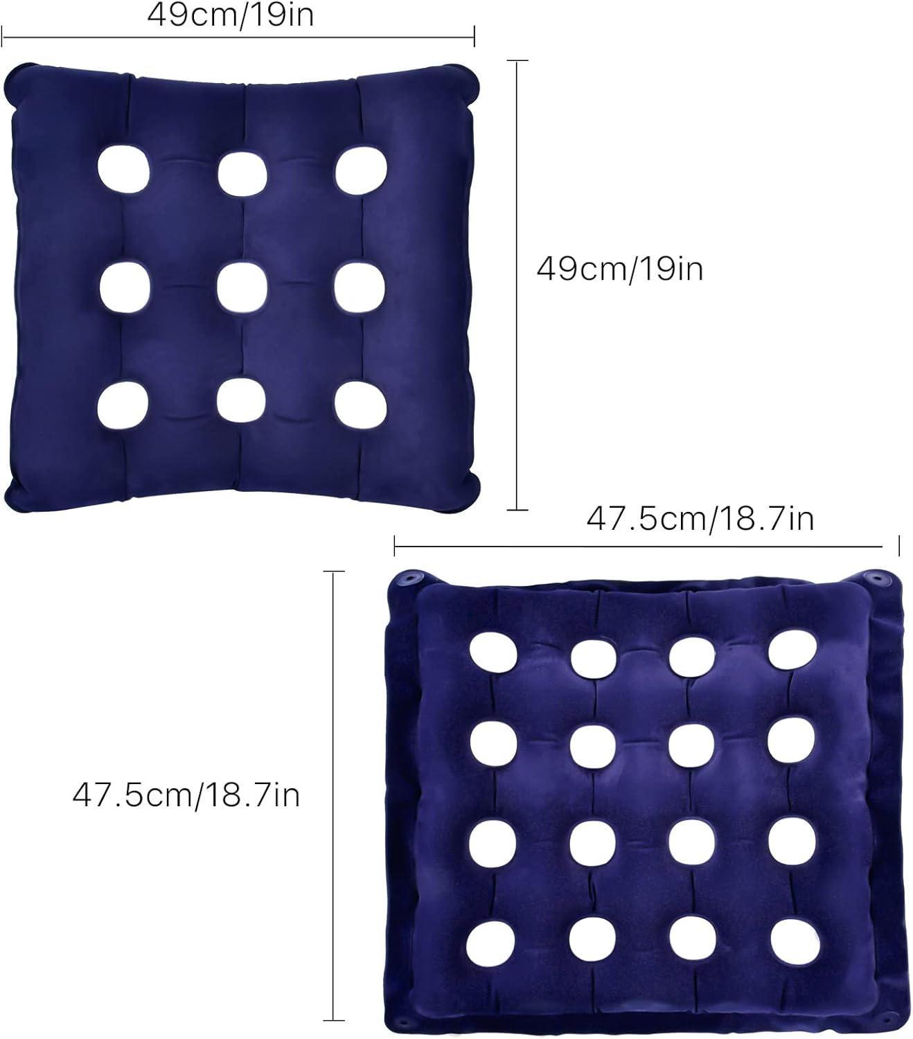 2 Pack Inflatable Seat Cushion & Back Cushion Set, 16 & 9 Porous Design with Hand Pump for Pressure Relief, Portable Comfort Waffle Cushion for Wheelchair, Office Chair, Car Seat and Travel - Image 6