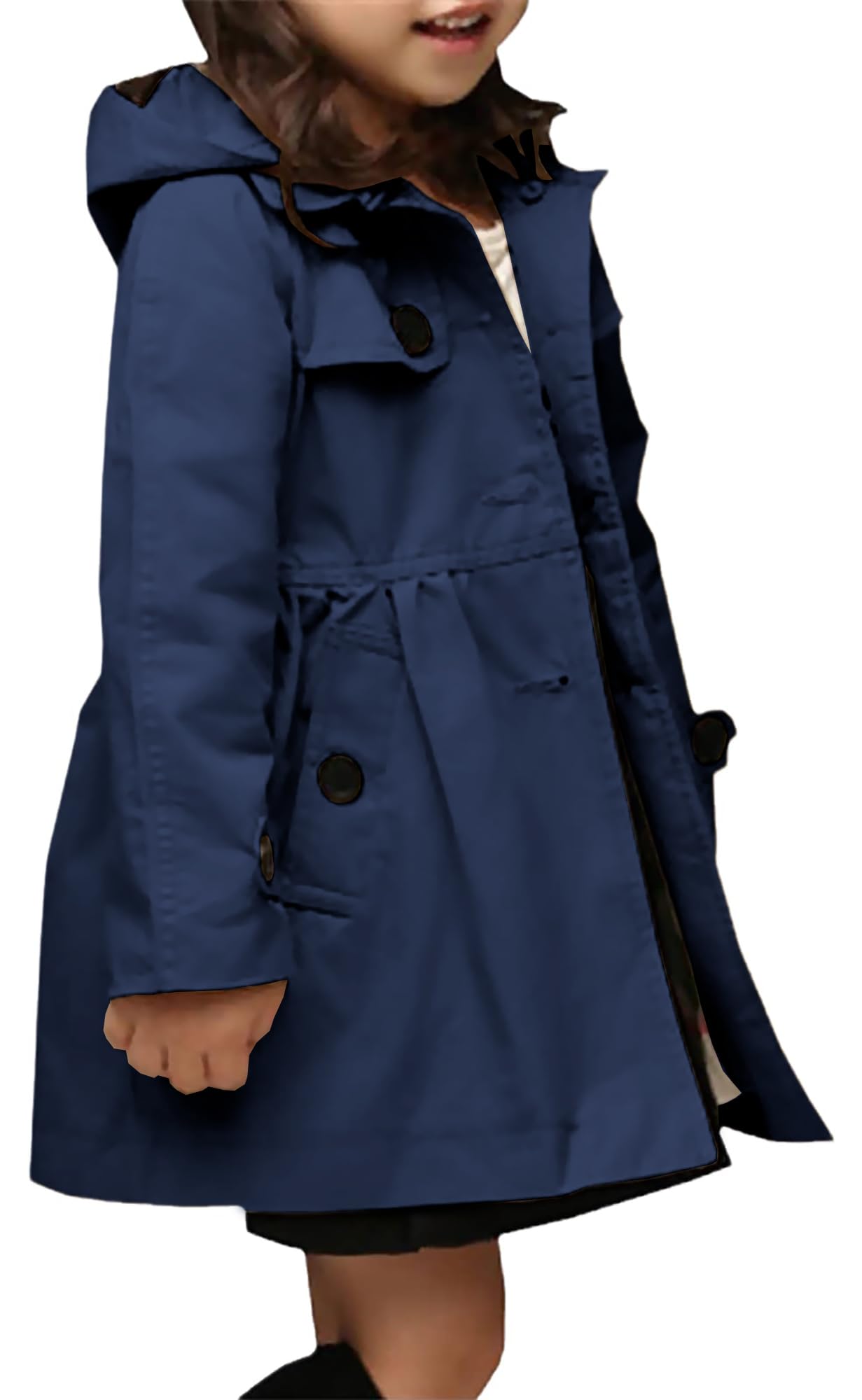Betusline Girl's Single Breasted Trench Coat Hooded Dress Coat Outerwear
