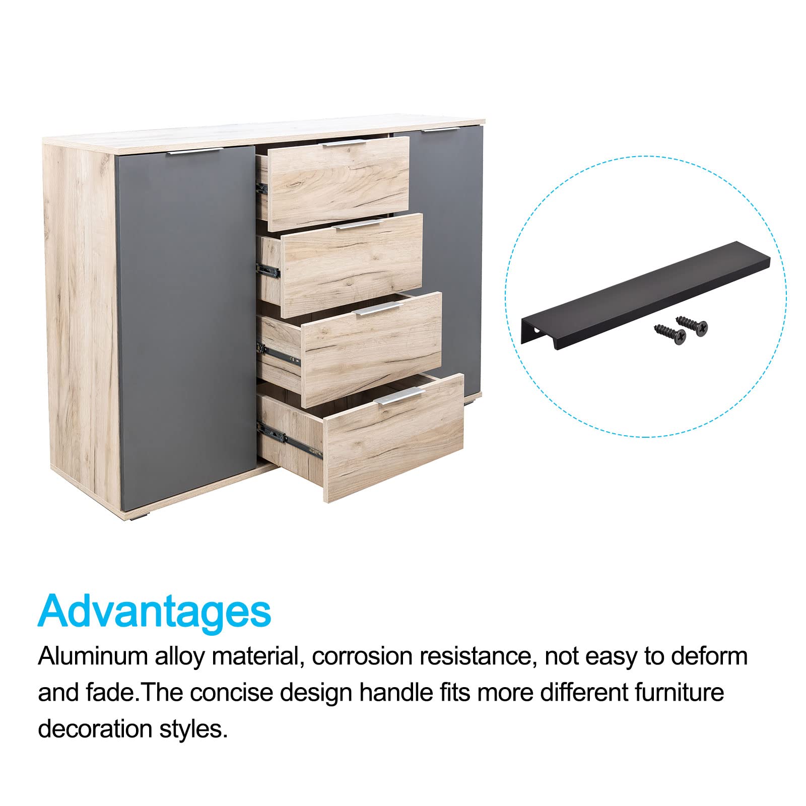 METALLIXITY Finger Edge Pull (200mm/7.87") 2Pcs, Aluminum Alloy Drawers Edge Pulls Back Mount Handle - Image 3