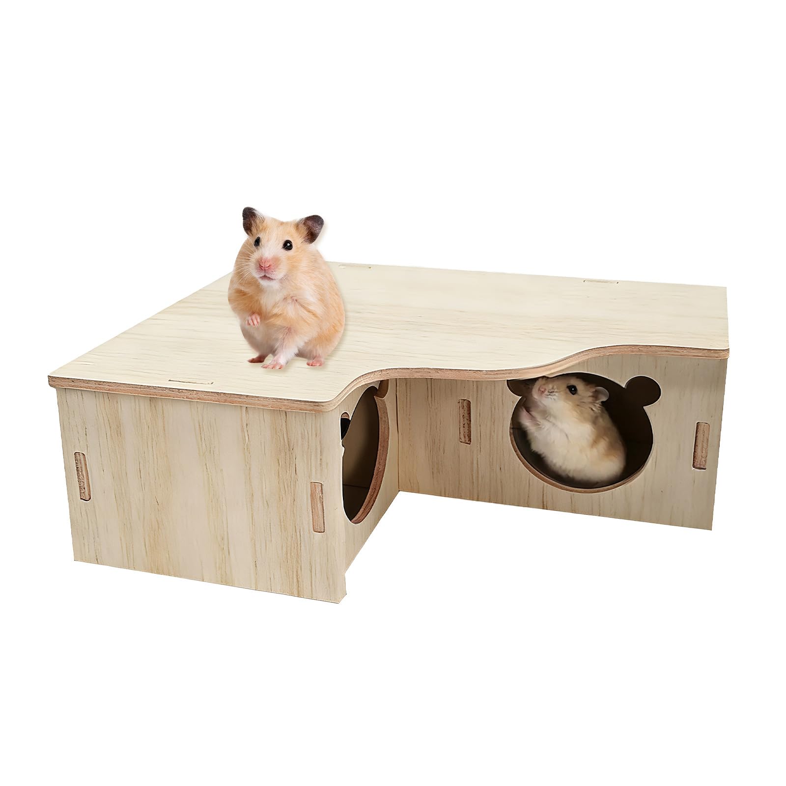 Xqzbmt Wooden Hamster House, Multi Chamber Hamster Maze with Platform, Wood Hamster Hide with Lid for Hamsters Gerbils Chinchilla Guinea Pig Small Rodents Small Pets