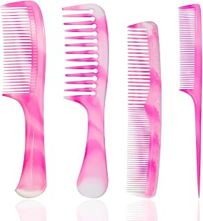 FHALLYNN Pink Hair Comb Set - 4pc Wide Tooth, Fine Tooth, Rat Tail & Dual Combs for All Hair Types, Durable & Colorful