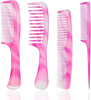 FHALLYNN Pink Hair Comb Set - Wide Tooth, Fine Tooth, Rat Tail, and Dual Comb for Women and Men