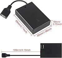 Vista 2 de 4 soportes para 3 pilas AA, 3 pilas AA 4.5-5V con cubierta e interruptor de encendido/apagado, cable USB