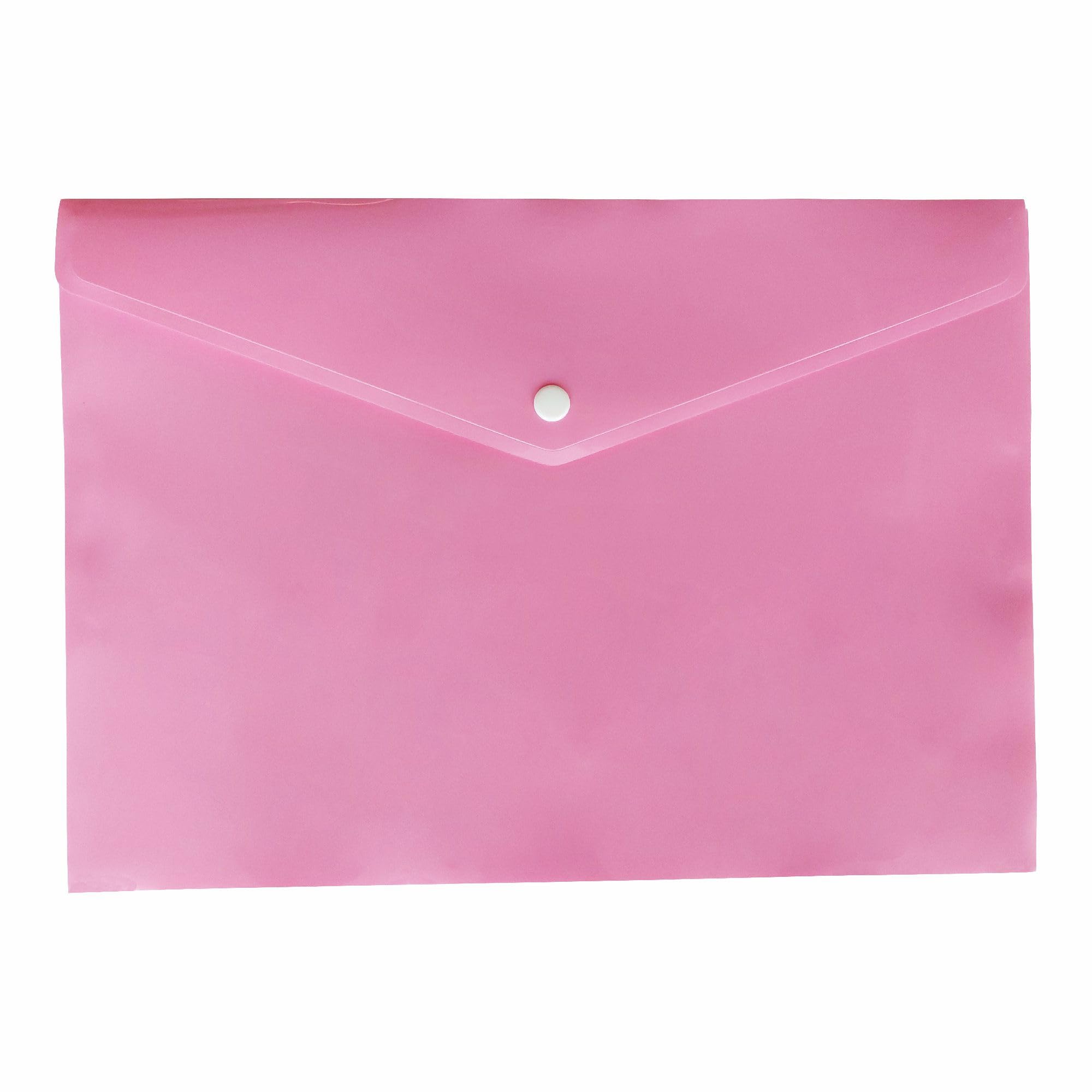 Eason Bros Plastic Wallets - 30 A4 Plastic Popper Wallet Pink with Stud Button Large Capacity Durable Envelope Pocket Water-Resistant Document Wallets for Documents Paper Stationery - Office Supplies