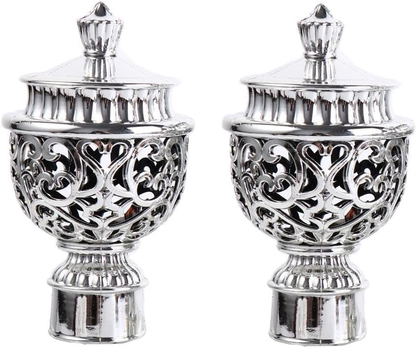 Curtain Rod Cap, Curtain Accessories Decorative Hollow Out Plastic Curtain Rod Head Retro Window Curtain Rod Cap Finials Drapery Rail Ends(silver)