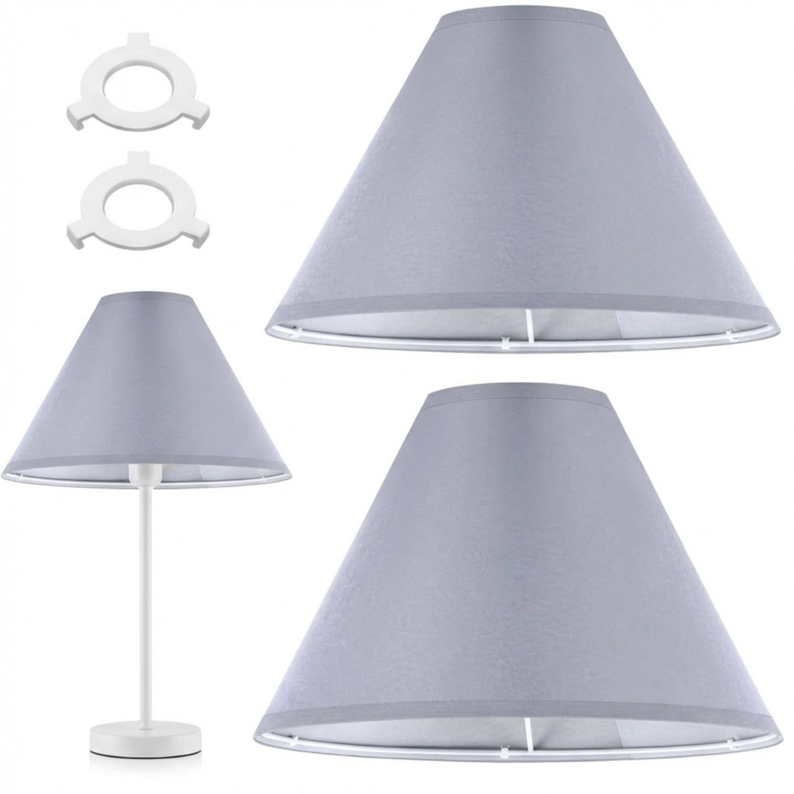 Weewooday 2 Sets Fabric Table Lampshade for Bedside Lamp with E27 to E14 Adapter Ring Modern Tapered Light Shade for Floor Table 28cm Diamete(Grey)