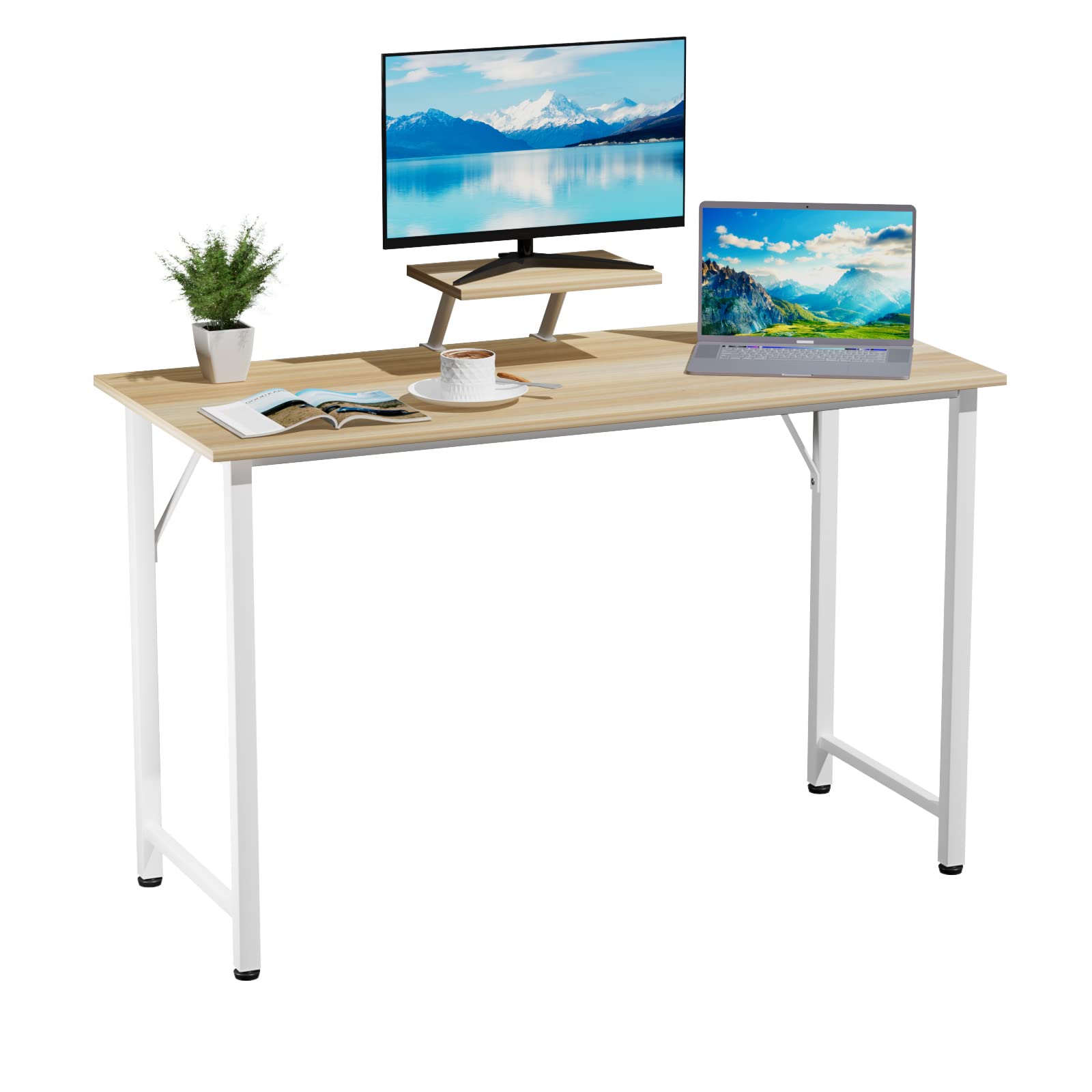 Scrivania Ufficio con Supporto per Monitor Staccabile, Scrivania Gaming Computer in Metallo e Fibra di Carbonio, 100x50x74cm Tavolo da Lavoro, Scrivanie pc per Cameretta Ufficio Casa, Beige Desk