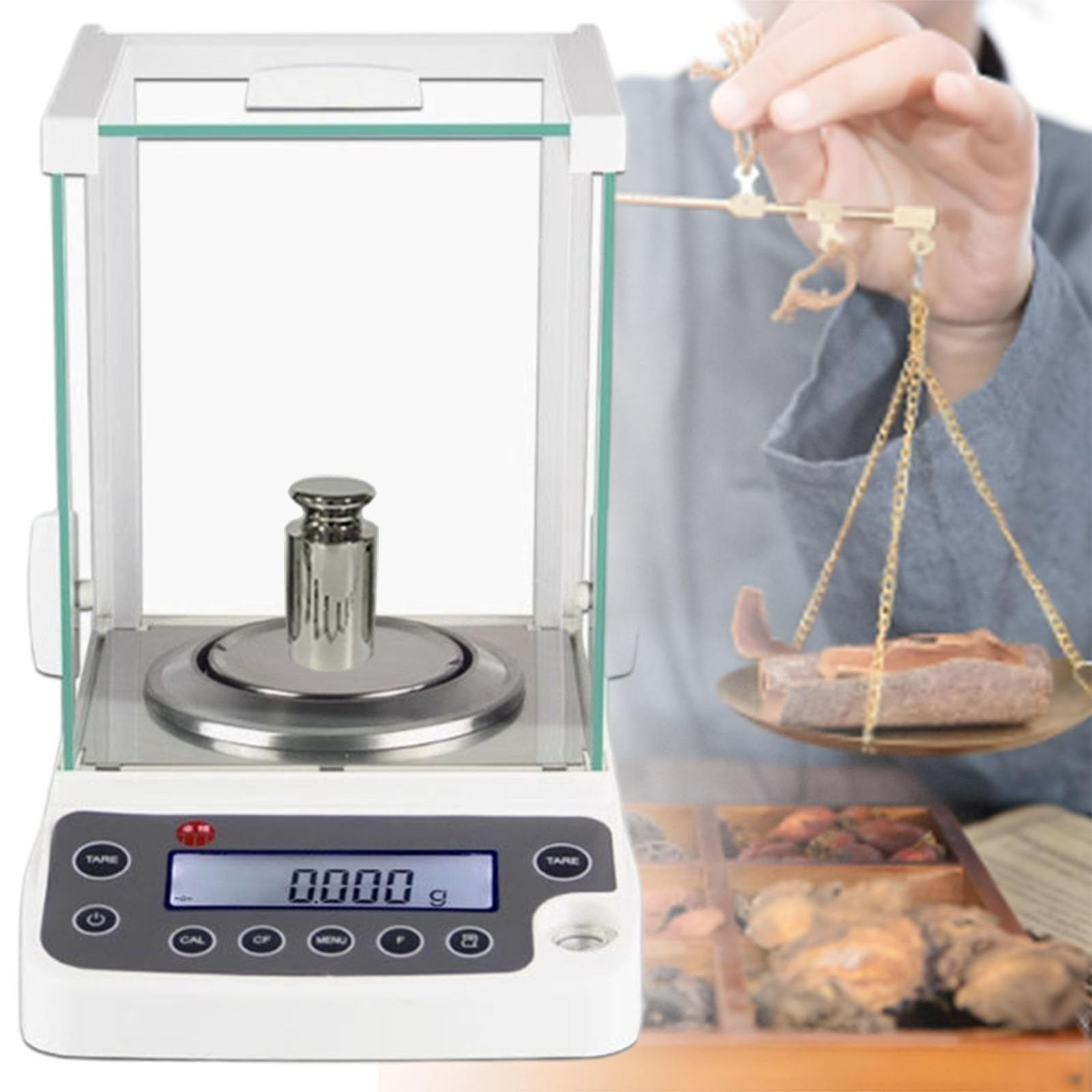 0,0001 g Precyzyjna waga elektroniczna z wagą laboratoryjną, cyfrowa waga analityczna o wysokiej precyzji 0,1 mg, pojemność 120 g i 220 g, do testów biżuterii i badań naukowych (120g)