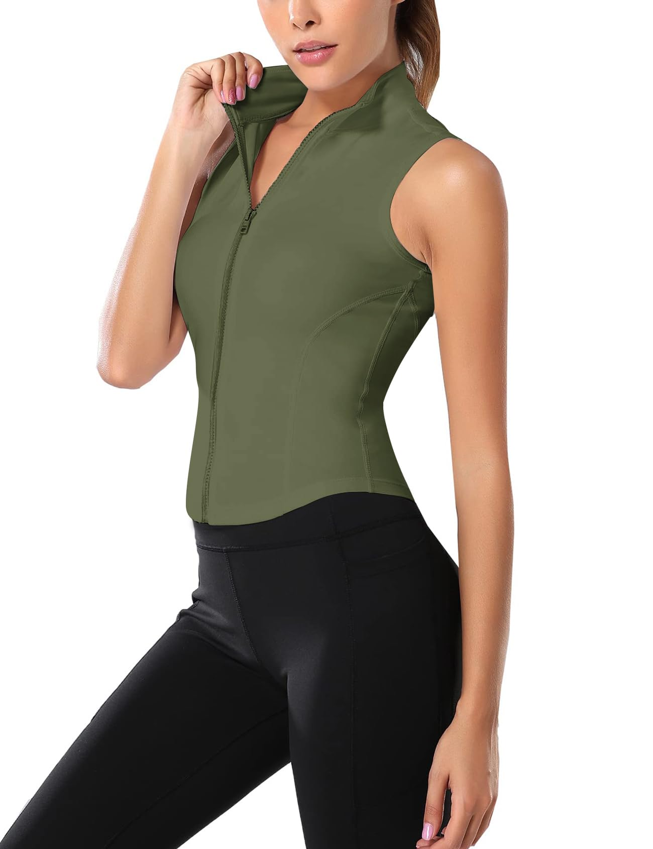 Flygo Women's Full Zip Sleeveless Workout Yoga Active Jacket Vest Golf Shirts
