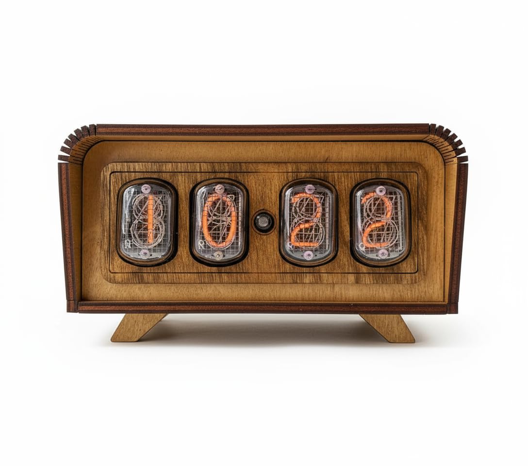 Handmade Nixie Tube Clock IN-12 - Made in Ukraine - Vintage Retro Table - Wooden Desk Nixie Tube