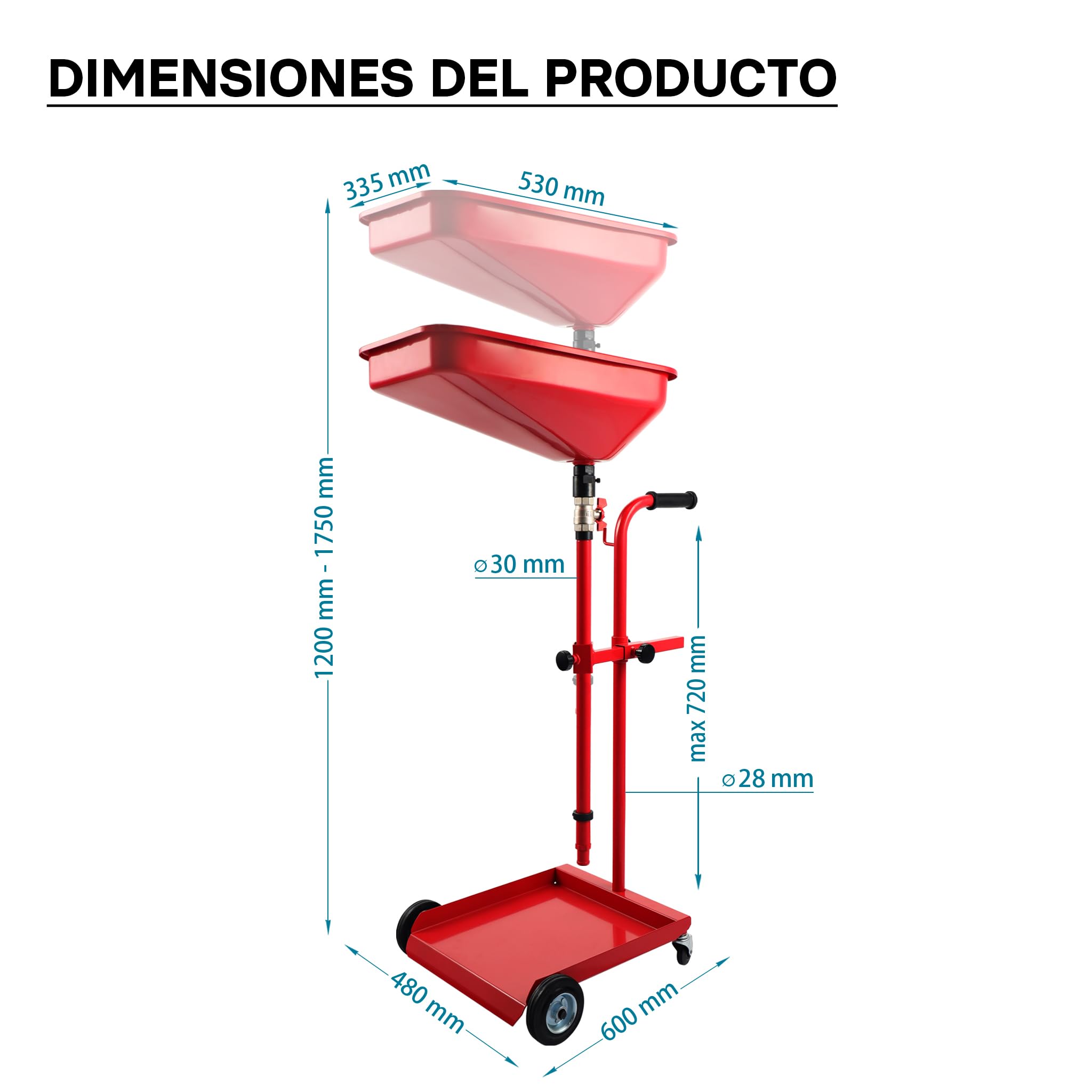 Wiltec Carro recogedor de aceite recolector para aceite usado con embudo ajustable en altura extractor