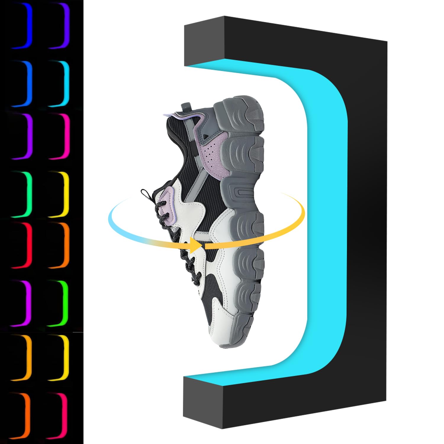 JEHUPA Levitating Display, Floating Sneaker Rack With LED Control 16 Colors Light Rotating for Shoe Collector Advertising Display Store (Black)