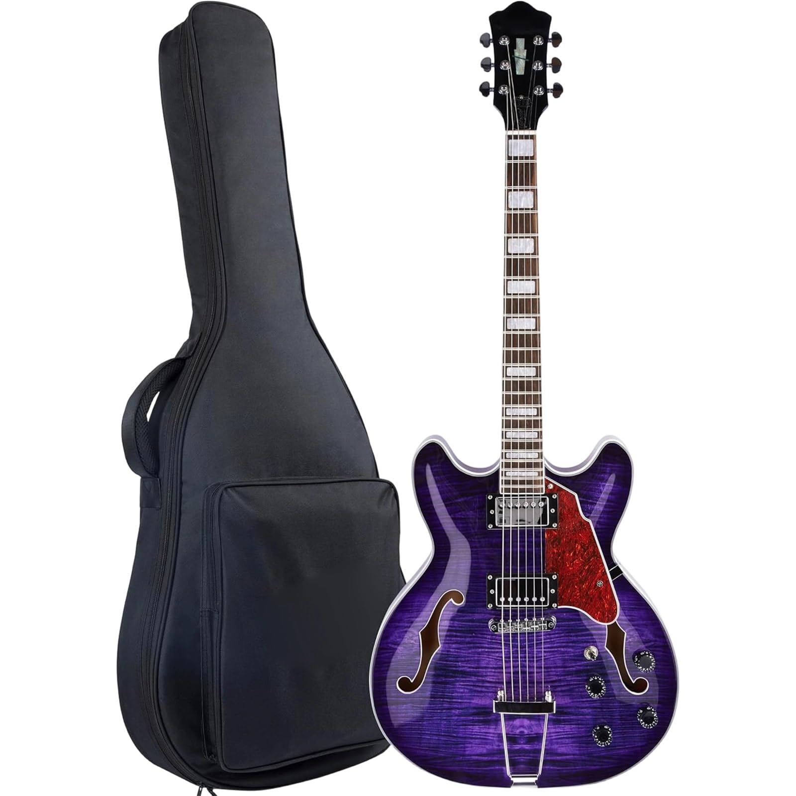 Gitara Elektryczna 6 Strunowa Gitara Elektryczna Jazzowa Lipa Semi Hollow Body Trapez Tailpiece Bridge Zawiera Torbę(Purple)