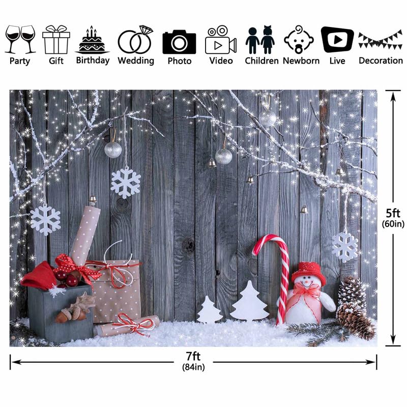 Funnytree 7x5FT Cartoon Christmas Village Photography Backdrop Winter Snow Pine Tree Background