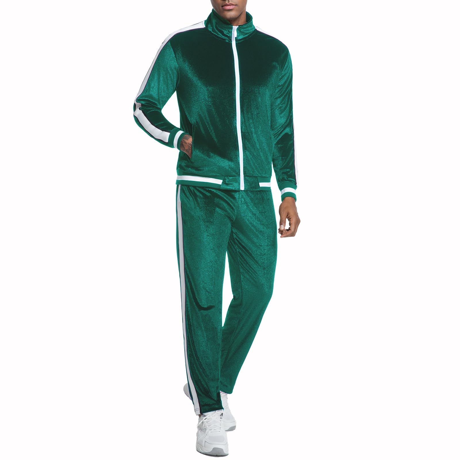 men's 2 piece tracksuits velour sweatsuits athletic fit velvet outfit jogging full zip jacket pants set