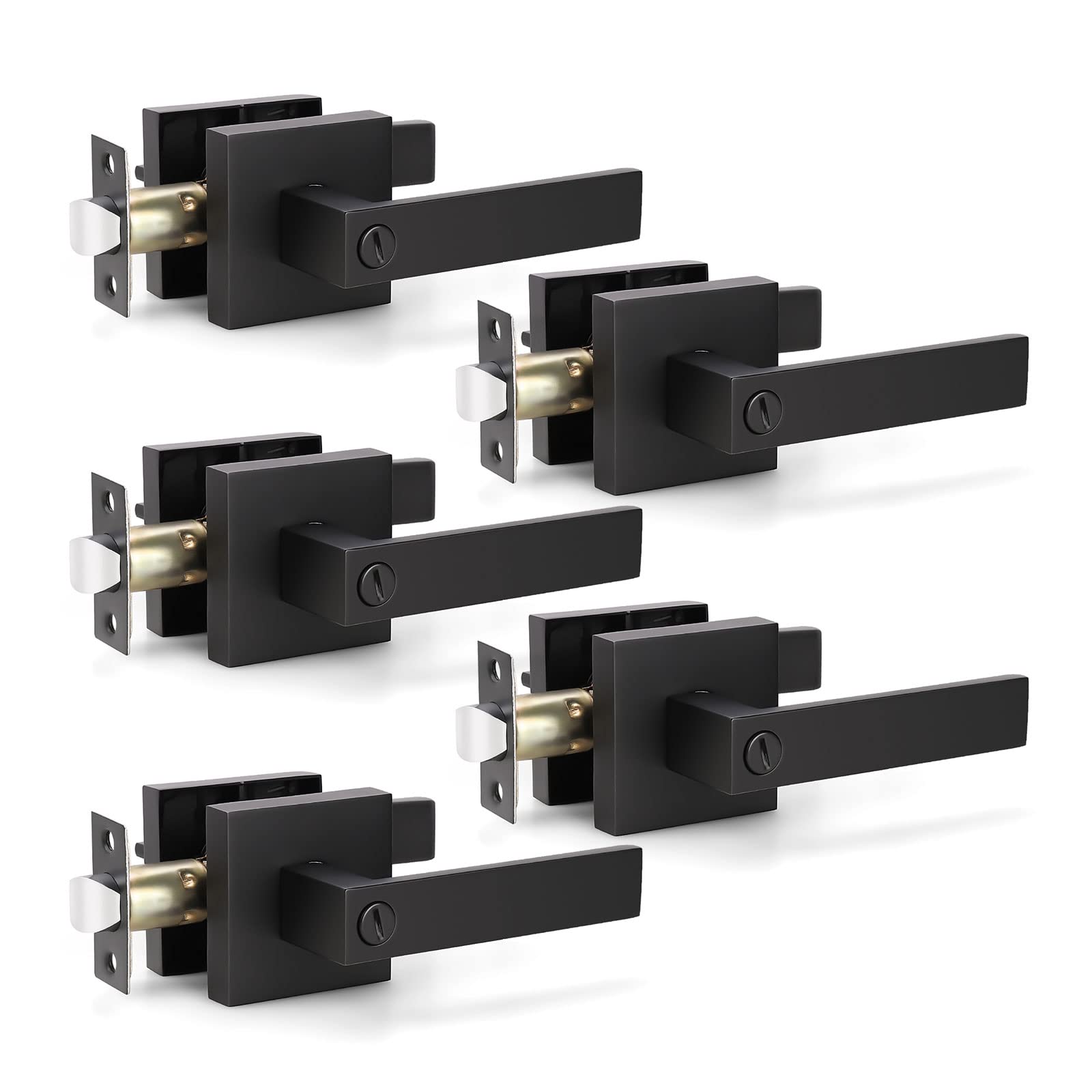 KNOBWELL Matte Black Privacy Door Knobs - Lock Included -7