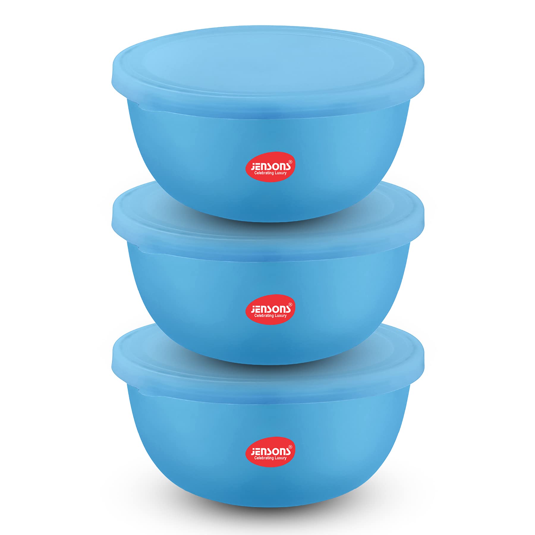 Jensons Microwave Bowl, Bowl Sets, Bowl, 1300 ML Serving Bowl with lids 3 Pcs. Set Flora Stainless Steel Serving Bowls-Blue