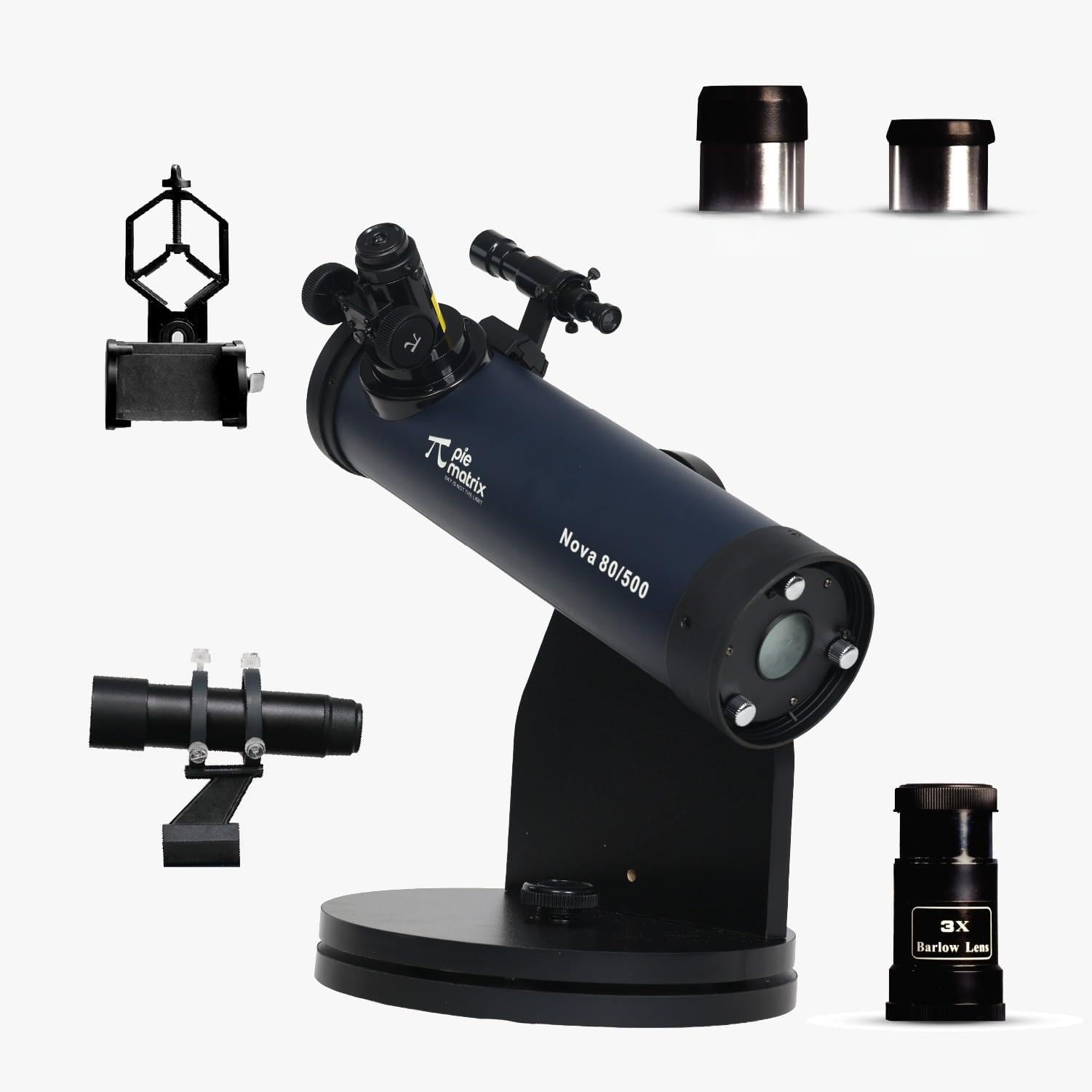 Pie Matrix Table Top Dobsonian 80/500 Newtonian Reflector Telescope with Dobsonian Mount – 80mm Aperture, 500mm Focal Length, 2X Barlow Lens, Ideal for Beginners and Enthusiasts-image-15