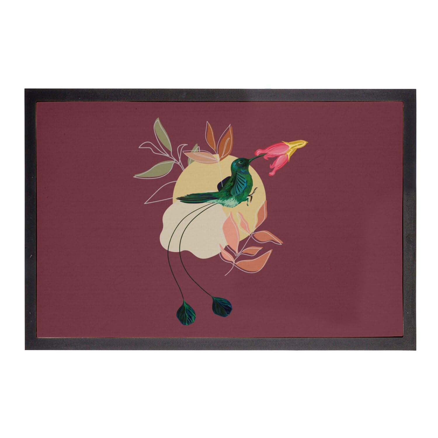 Paillasson rouge colibri 75x50cm tapis fleurs tropicales