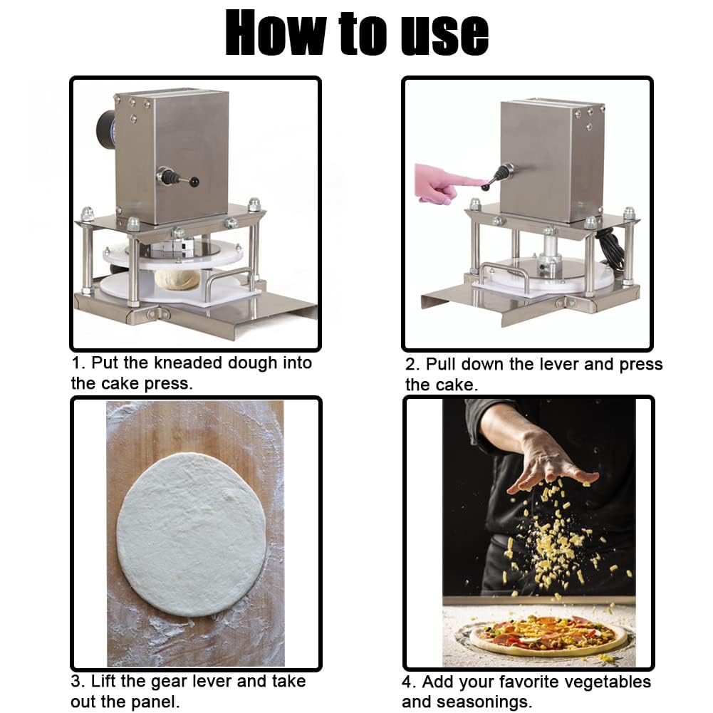 Pressa per pizza, Pressa per tortilla elettrica in acciaio inossidabile Max 8,7 ''/22 cm Pressa per pasta commerciale piccola 300 kg/661 libbre di pressione, Macchina per formare pizza per pizza, to