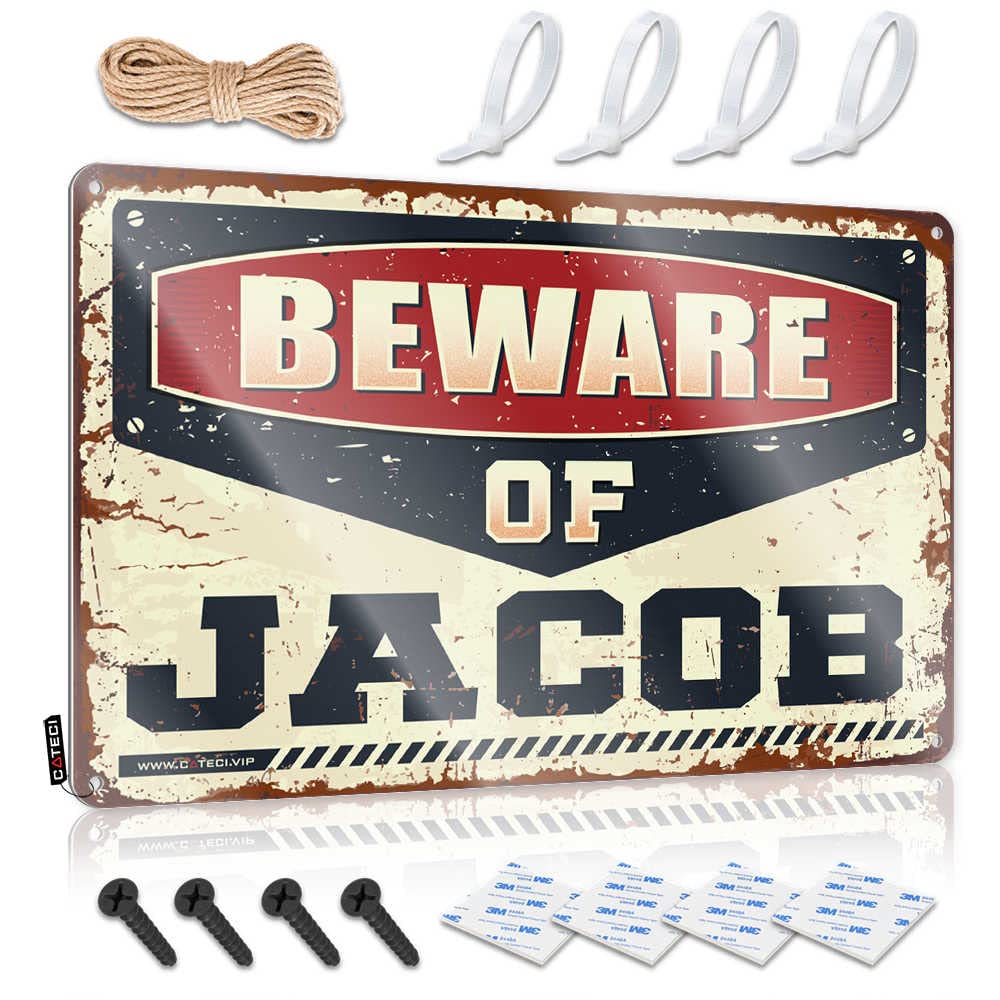 ZTBBDNQHA Tin Sign Funny Beware Of Jacob Sign Funny Sogns Tin Signs Camping Rules(30X40CM)