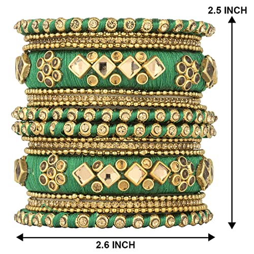 Aheli Ethnic Handmade Silk Thread Faux Stone Studded Bangle Set Chudha Indian Traditional Wedding Festive Wear Fashion Jewelry For Women (Green) #TOP4
