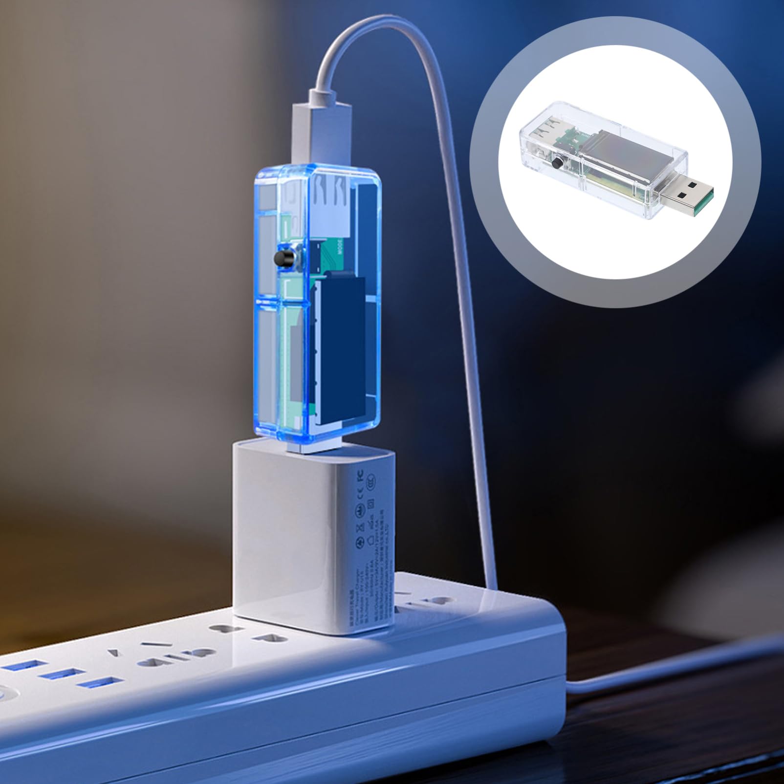 3 Piezas probador USB portátil contador de potencia Detector de voltaje ensayador probador de voltaje eléctrico probador de medidor de potencia USB AbS Transparent