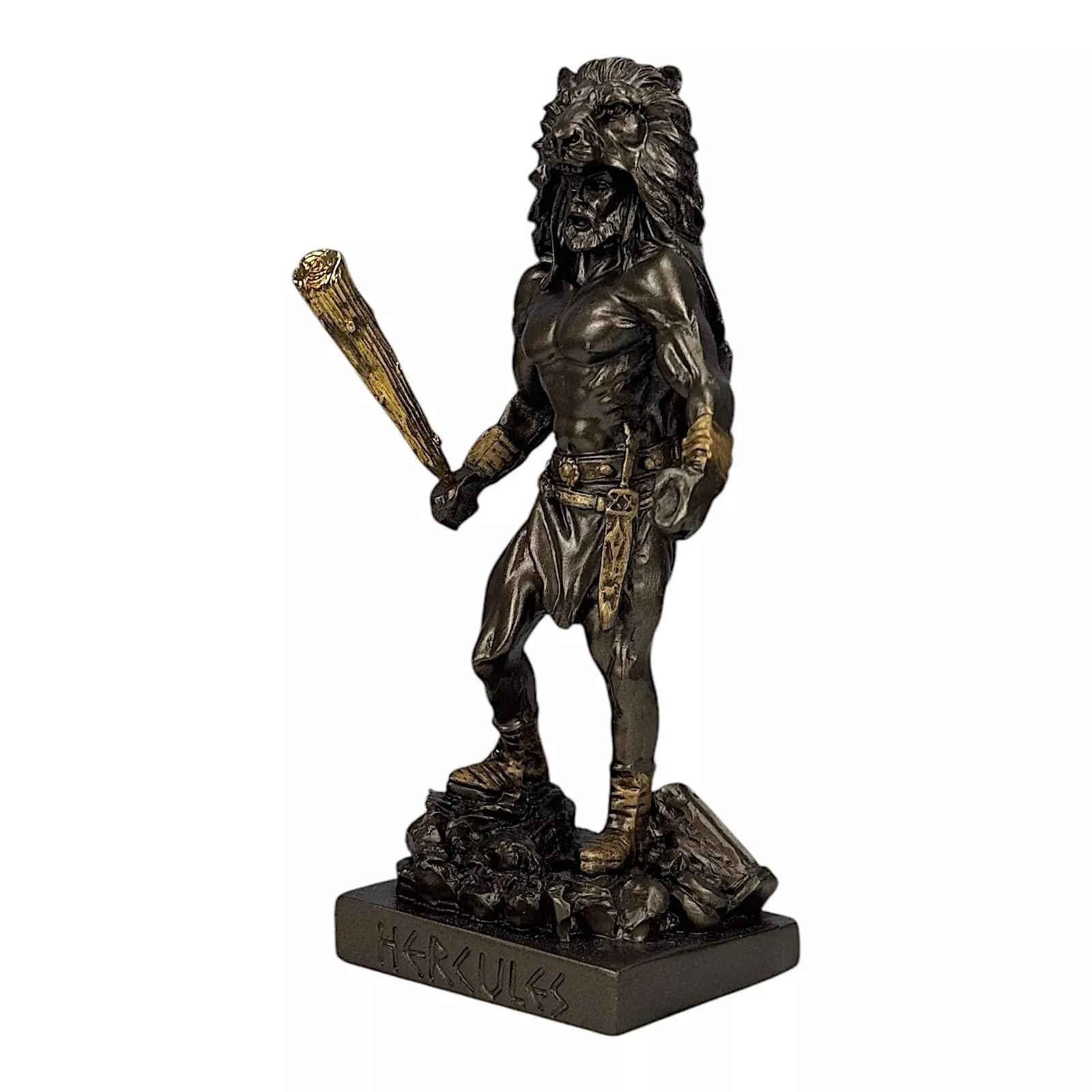 Herkules z nietoperzem i głową lwa grecki efekt brązu statuetka rzeźba 15,5 cm