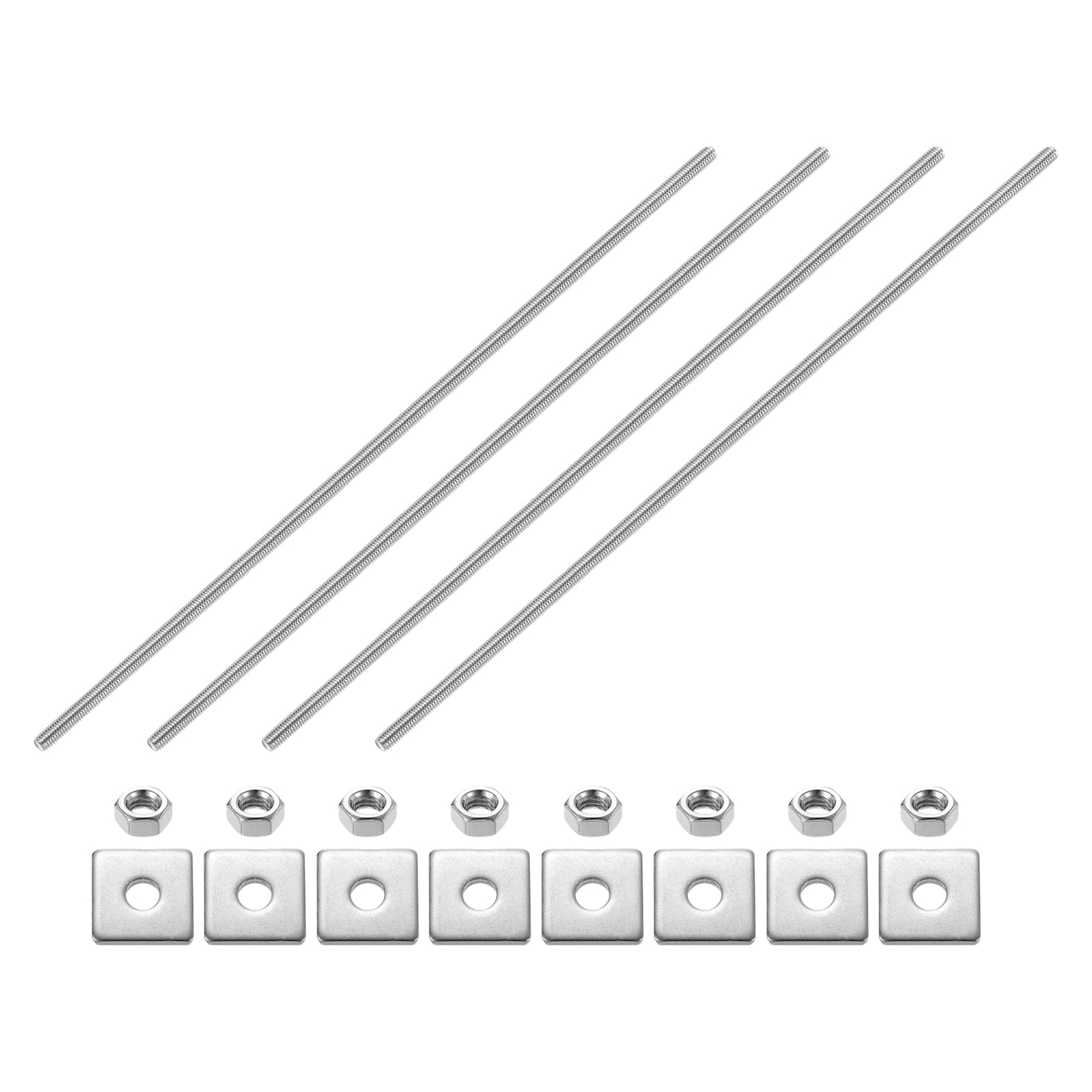 sourcing map 4Pcs Fully Threaded Rod, M6-1.0 Thread Pitch 300mm Length Stainless Steel Right Hand Fully Threaded Studs with Nuts and Washers for Clamps, Hangers and U-Bolts — image 1