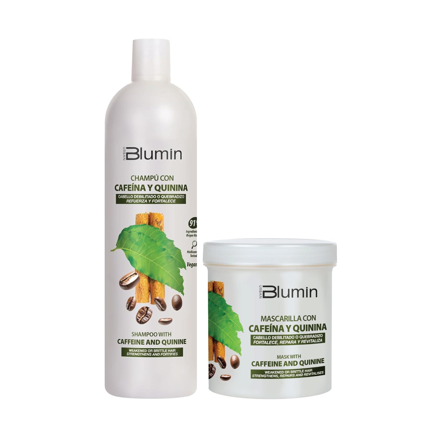 Kit With Caffeine and Quinine - Shampoo 1000ml + Mask 700ml ideal for weakened hair
