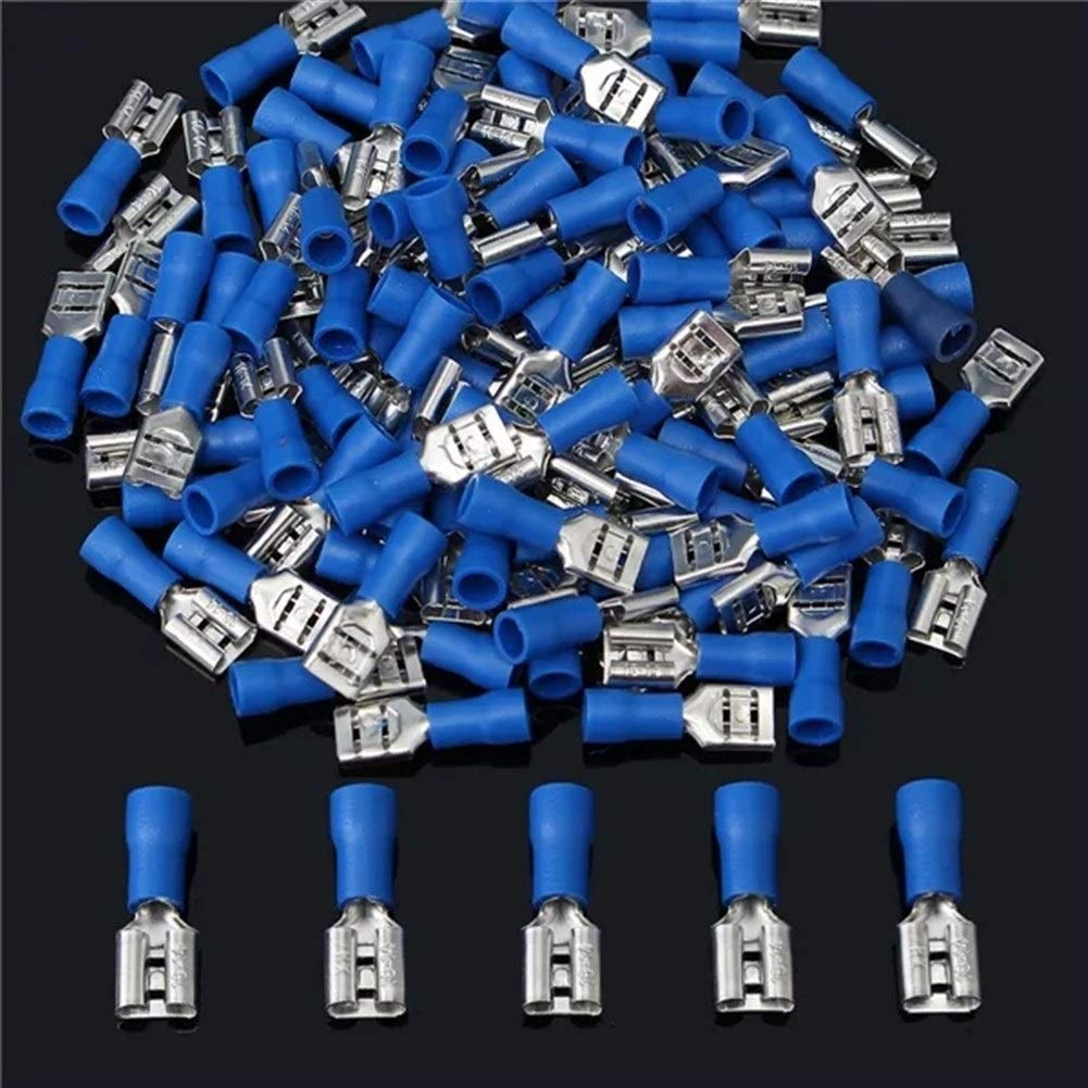 Ri Sheng Jian Zhu 20pcs 16-14AWG Insulating Female Spade Terminal Electrical Crimp Wire Connectors Blue Circular Connector