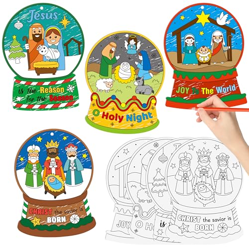 CY2SIDE Christmas Nativity Decorations Kit - 80PCS Xmas Jesus’s Birth Snow Globe Hanging Ornament for Xmas Tree Decor Jesus Crystal Ball Paper Card for Kids Sunday School Party Decoration - image 1