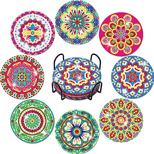 Billbotk 8 Pieces Diamond Painting Coasters Kit With Holder, Diamond Art Coasters, Arts And Crafts For Adults, Small Diamond Painting Kits For Beginners #TOP21