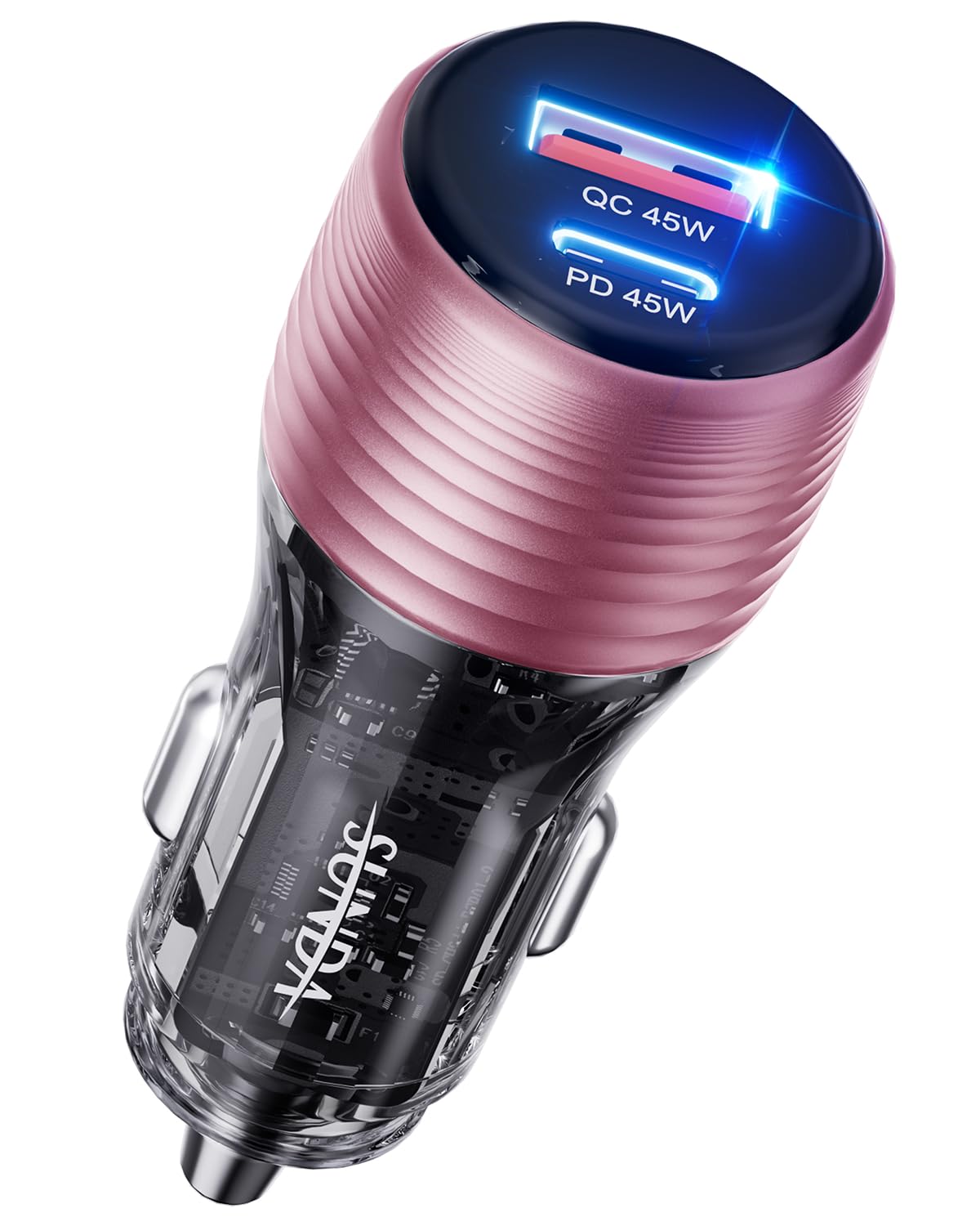 SUNDA 90W USB C Fast Car Charger, 2-Ports Car Charger Adapter, Cigarette Lighter USB Charger PD45W/QC45W QC 3.0 Car Phone Charger for iPhone16/15Pro/Max/iPhone14/Laptop/Galaxy/SamsungS24/S23 (Purple)