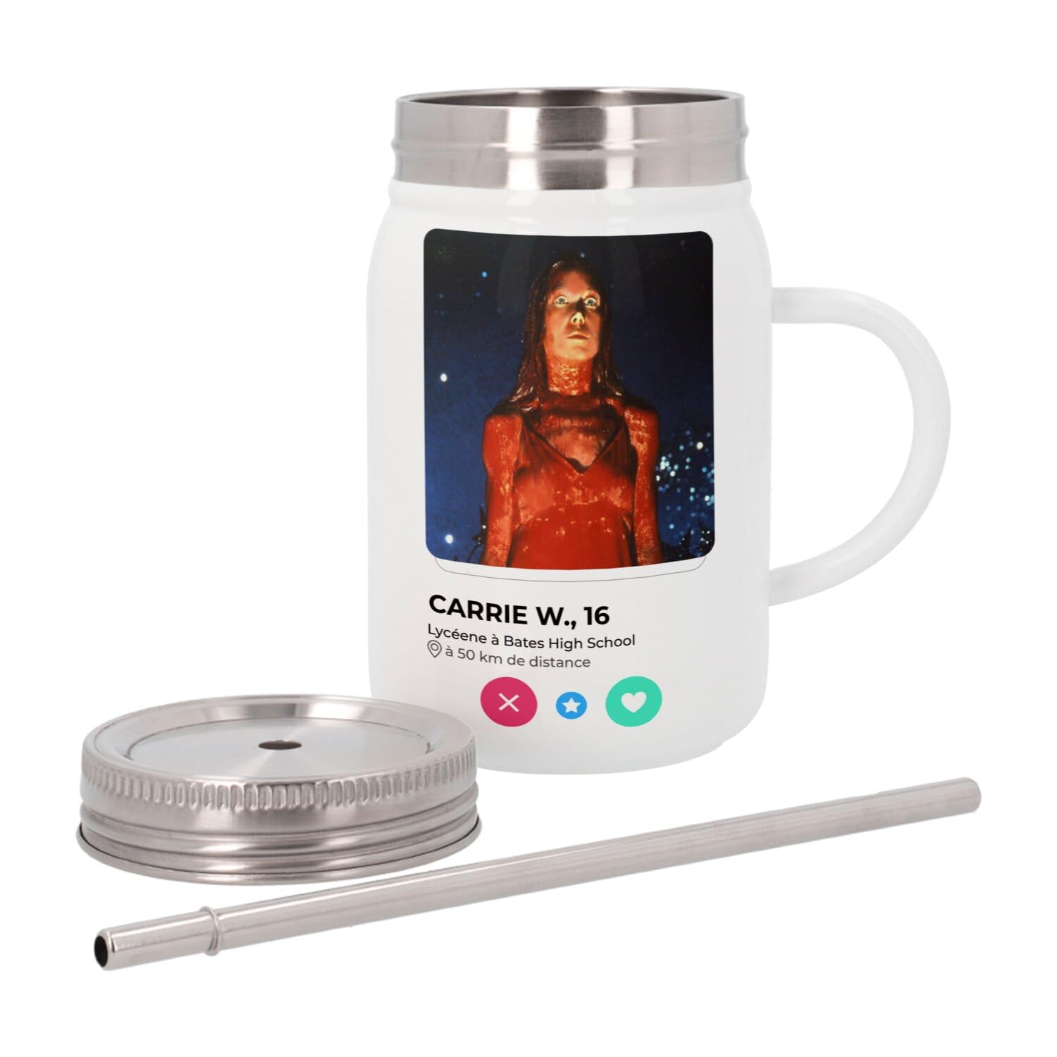 Carrie White Stainless Steel Insulated Mug with Lid and Straw – Social Network Meeting Love – 500 ml – Thermo Mug