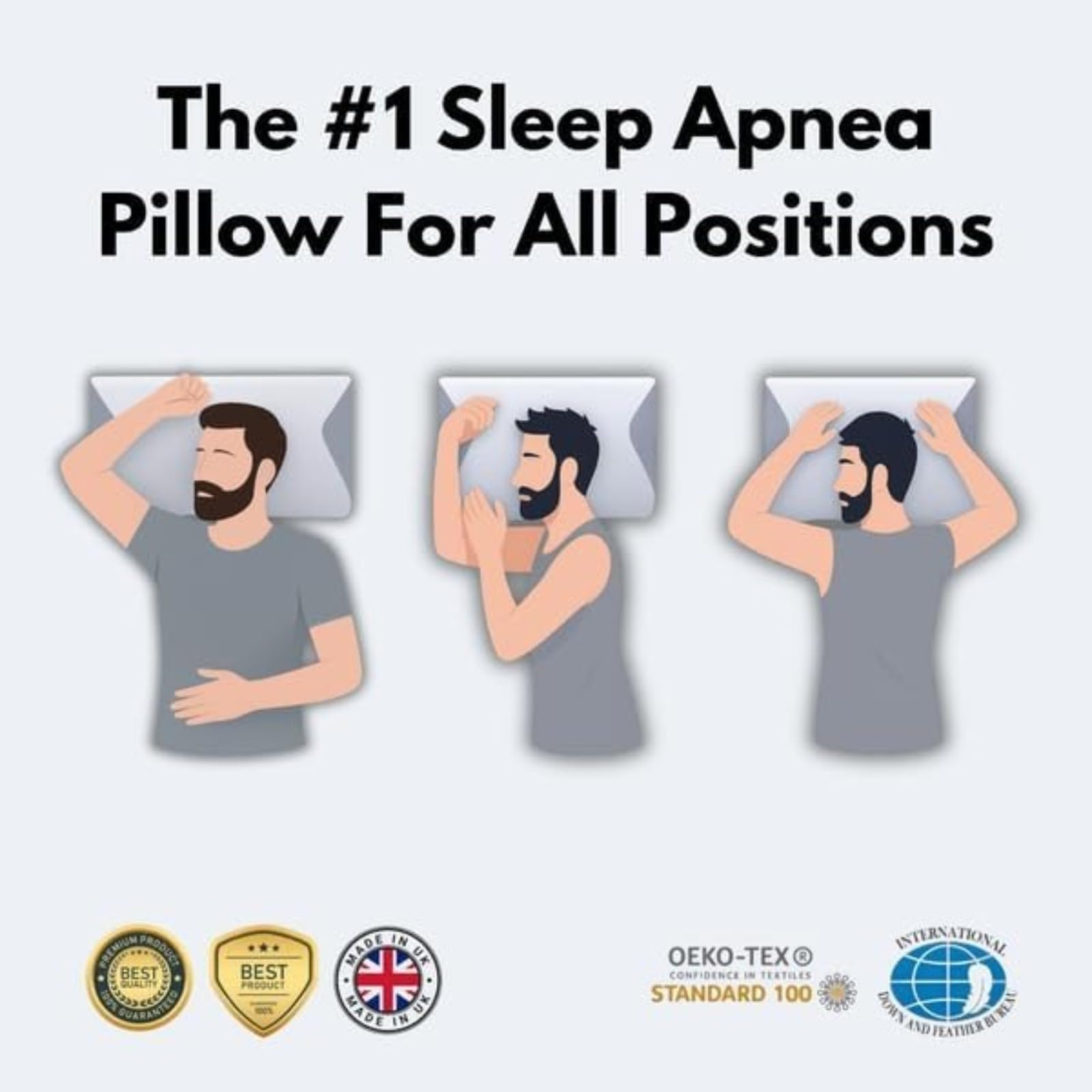 Almohada ortopédica antironquidos para la apnea del sueño, soporte para el cuello, espuma viscoelástica transpirable para todas las posiciones de sueño, adultos
