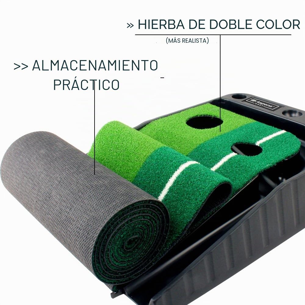Golf Putting Trainer, Tapete de Golf de Césped de Dos Colores con Pista de Retorno de Bola Gruesa y Función Automática