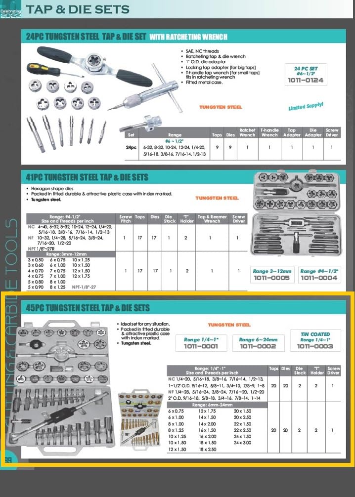 HHIP 1011-0003 45 Piece Tap & Die Set, 1/4-1 Inch - Tin Coated
