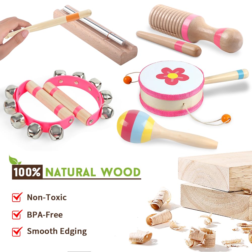 Musikinstrumente-Spielzeug für Kleinkind-Mädchen ab 1-3 Jahre | 8-in-1 Pädagogisches Montessori Spielzeug zur Sinnesförderung | Geburtstags Babys ab 1 Jahr (rosa 8 in 1) - 5