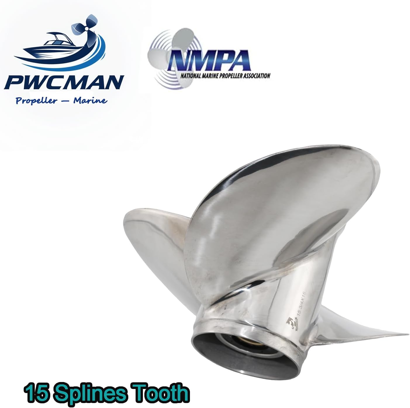 Outboard Propeller 14 3/4" x19" Pitch Stainless, 15 Spline Tooth, compatible with Yamaha 150 F150 175 200 F200 220 225 VF225 250 F250 F300 300hp Outboard Engines, 14.75x19p Boat Prop, RH, 3 Blades