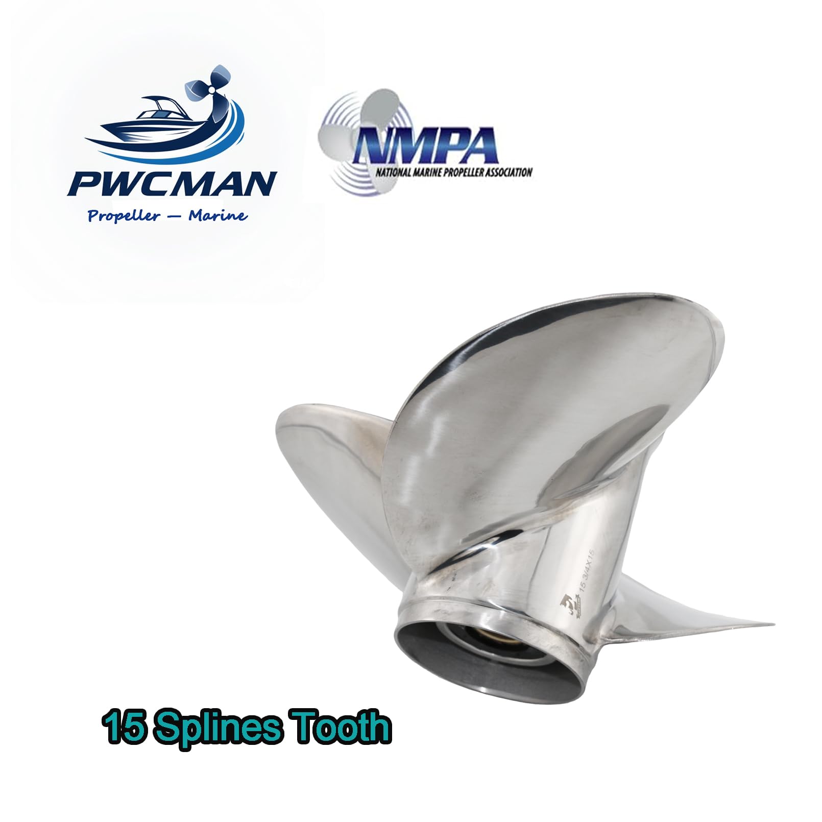 15 denti scanalati barca puntello, elica fuoribordo in acciaio inox 3 pale, adatto per motori fuoribordo Yamaha 150-300HP, destra