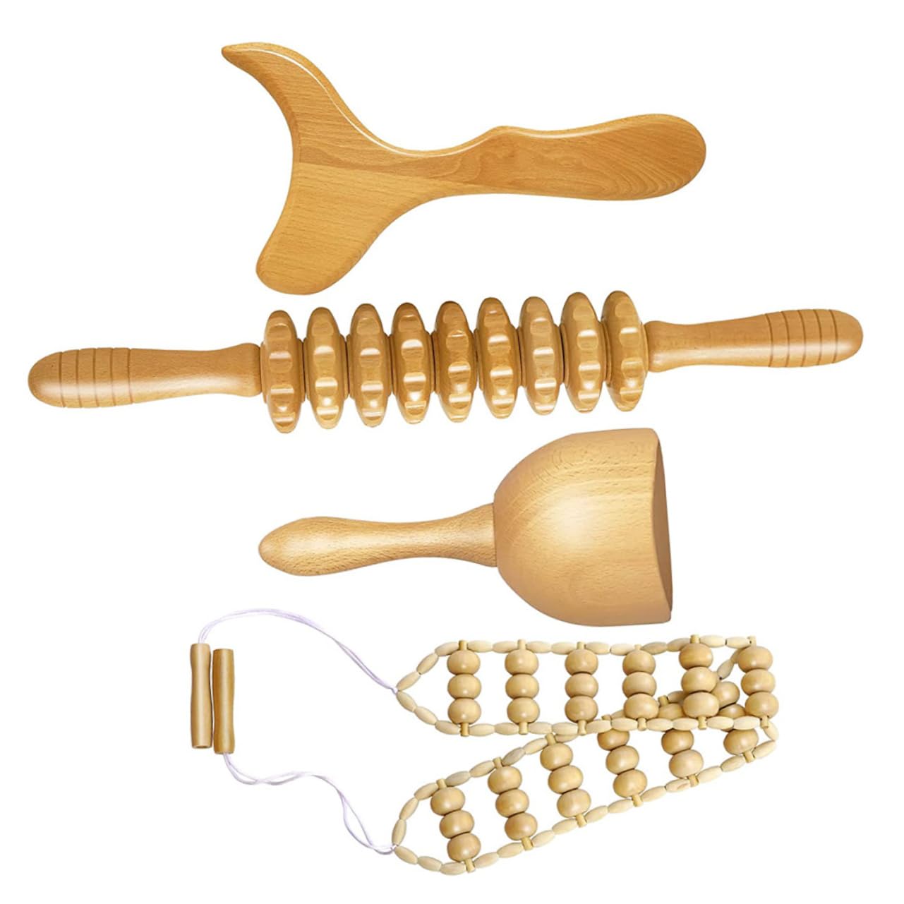 KOMBIUDA 4piezas Rodillo De Masaje De Madera Para De Cuerpo De Masaje Natural Gua Rodillo y Copa Para Relajación y